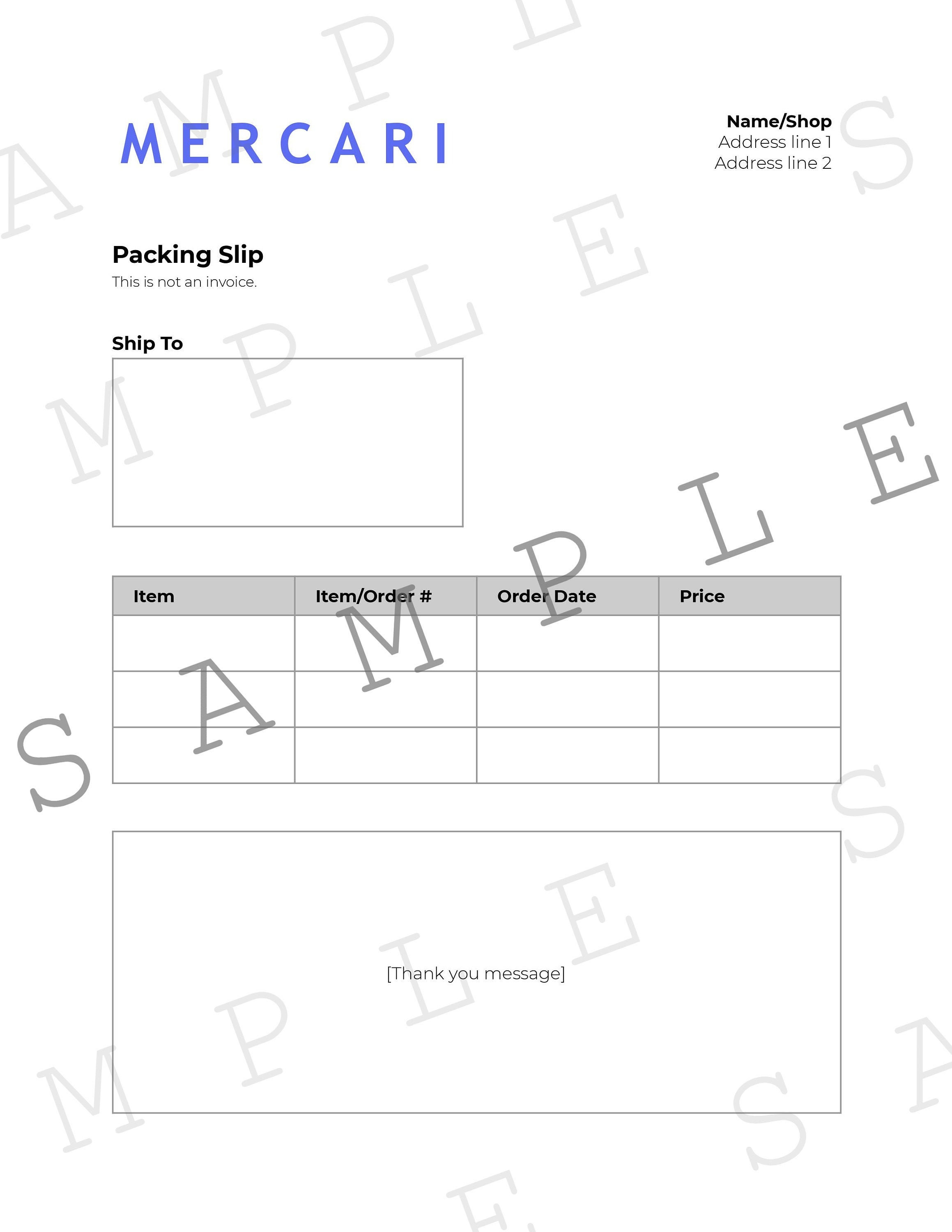 Mercari Packing Slip Template Editable Etsy