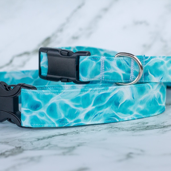Recycled Canvas Teal Ocean Dog Collar