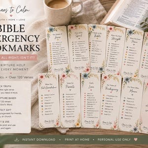 Marque-pages bibliques d'urgence à imprimer | 12 marque-pages de référence biblique | Ensemble de marque-pages pour l'étude biblique | Cadeau chrétien | Téléchargement PDF instantané