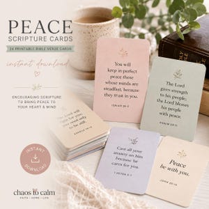 Cartes bibliques imprimables pour la paix | 24 cartes de versets bibliques | Cadeau d'encouragement chrétien | Cartes d'étude biblique | Versets pour apaiser l'anxiété et trouver du réconfort
