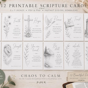 Cartes bibliques à imprimer | Décoration intérieure inspirée par la foi, illustrations bibliques (Téléchargement instantané)