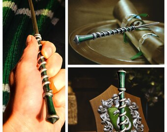 Sly and cunning snake silver green magic wizard witch wand