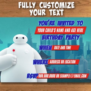 Cartão de convite para festa digital personalizado Baymax