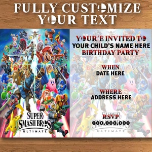 Carte d'invitation numérique personnalisée Super Smash Bros Ultimate