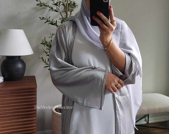 Parure d'abaya 4 pièces, Ensemble d'abayas orné de cristaux fabriqué à Dubaï, abaya fantaisie Ramadan Abaya pour femme Eid Abaya Caftan marocain, abaya de Dubaï