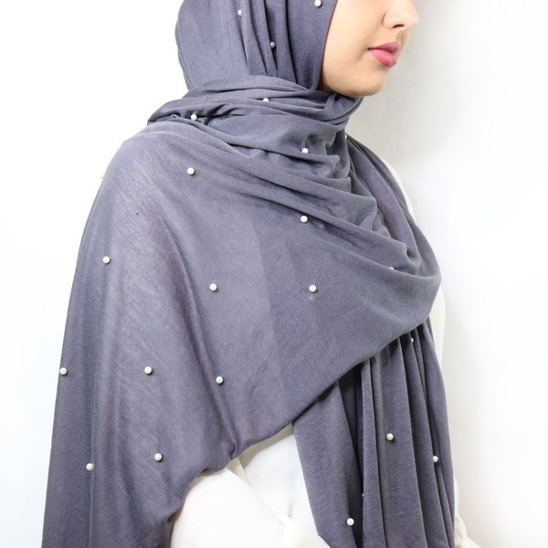 Jersey Hijab jersey Scarf jersey pearl Head Scarf shawl wrap for women jersey hijab with pearls embellished scarf pearl scarf