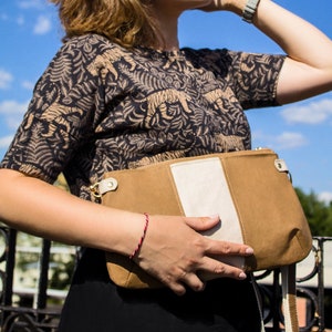 Shoulder bag Small Vegan Crossbody Purse with Zipper Sustainable clutch bag off vegan leather and cotton