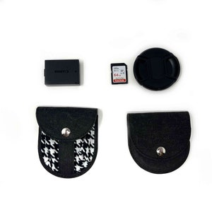 Support pour capuchon d'objectif d'appareil photo végétalien personnalisé et poche pour la batterie, support pour capuchon d'objectif pour reflex numérique, étui pour capuchon d'objectif pour dragonne
