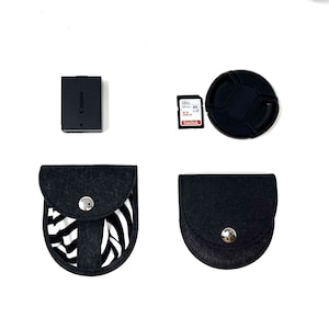Support pour capuchon d'objectif d'appareil photo végétalien personnalisé et poche pour la batterie, support pour capuchon d'objectif pour reflex numérique, étui pour capuchon d'objectif pour dragonne