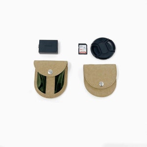 Support pour capuchon d'objectif d'appareil photo végétalien personnalisé et poche pour la batterie, support pour capuchon d'objectif pour reflex numérique, étui pour capuchon d'objectif pour dragonne