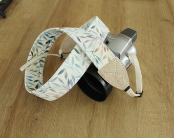 Camera Strap, Camera strap with leaves, floral camera strap, 100% vegan accessories, gift idea, for all DSLR-cameras, Canon, Nikon