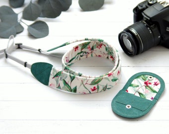 Camera Strap, eucalyptus seeds with green, vegan camera strap, gift for her, gift for photographer,  for all DSLR-cameras, Canon, Nikon