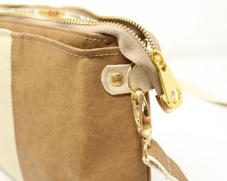Shoulder bag Small Vegan Crossbody Purse with Zipper Sustainable clutch bag off vegan leather and cotton