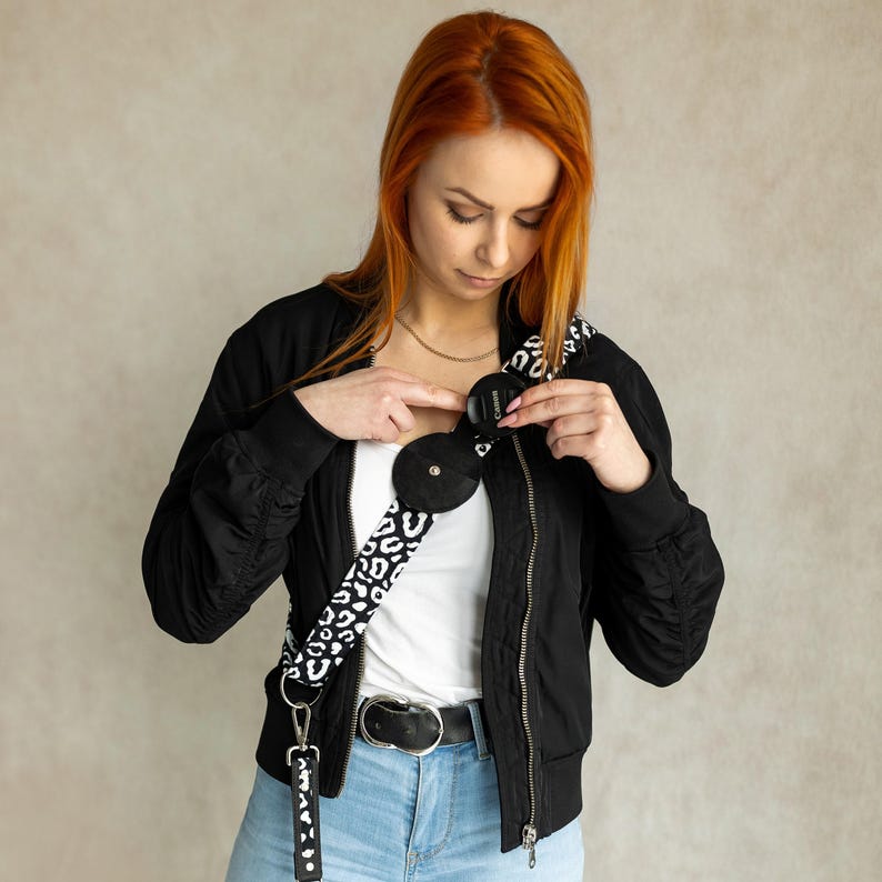 Sling Camera Strap: Vegan Leather and Velour (Leo print, Zebra or Houndstooth) image 4