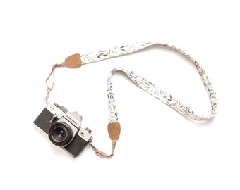 Camera Strap, camera strap with leaves + brown, 25 mm wide, camera strap for all cameras, Canon, Nikon, camera accessories,