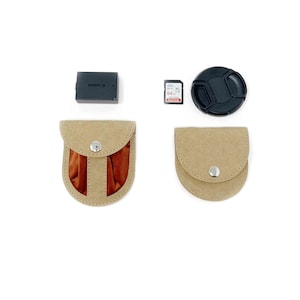 Support pour capuchon d'objectif d'appareil photo végétalien personnalisé et poche pour la batterie, support pour capuchon d'objectif pour reflex numérique, étui pour capuchon d'objectif pour dragonne