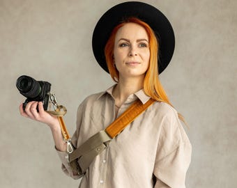Sling Camera Strap: Handmade Velour and Vegan Leather for Women