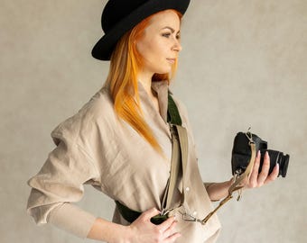 Sling Camera Strap: Vegan Leather and Velour for Women