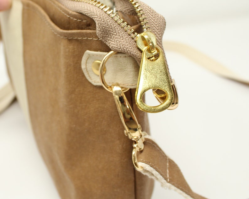 Shoulder bag Small Vegan Crossbody Purse with Zipper Sustainable clutch bag off vegan leather and cotton