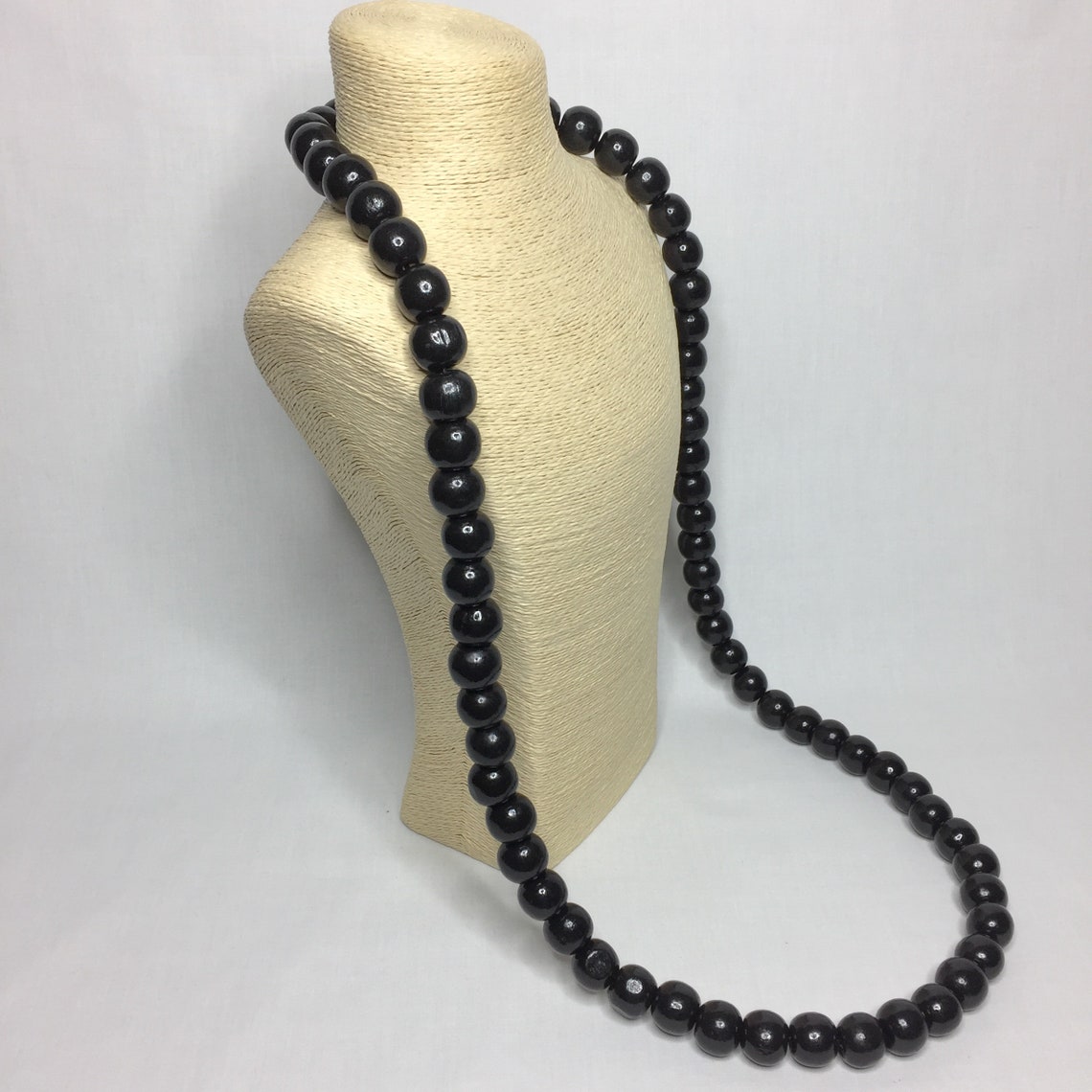 Long black wooden beaded necklace 20mm Etsy