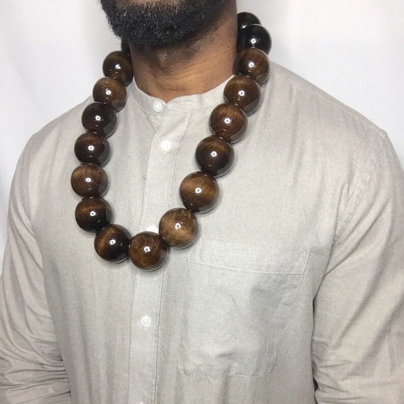 THE AKUMA. 40mm Beaded Necklace Brown Gloss - Etsy