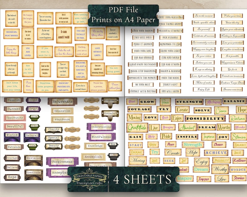 Printable Art Journaling Words Junk Journal Text Stickers Etsy