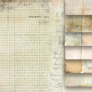 Afdrukbare digitale Vintage gelinieerd papier Kit Set horizontaal landschap Ephemera Junk Journal Scrapbooking pagina's blad gekleurd Journaling Art