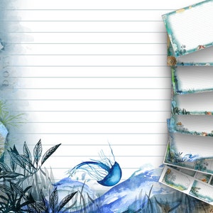 Afdrukbare oceaan strand Junk Journal DIY kit, Gelinieerd schrijfpapier PDF, Commercieel gebruik, Ansichtkaarten + tags, Viszee, Vintage ephemera, Kunstpagina's