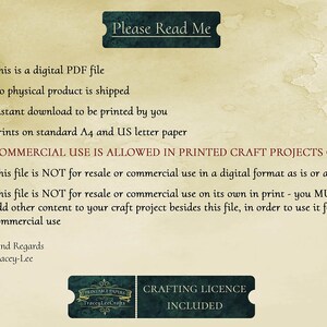 May include: A digital PDF file with a crafting license included. The text reads "Please Read Me" and outlines the terms of use for the file. The file is for printed craft projects only and cannot be resold or used commercially in a digital format.