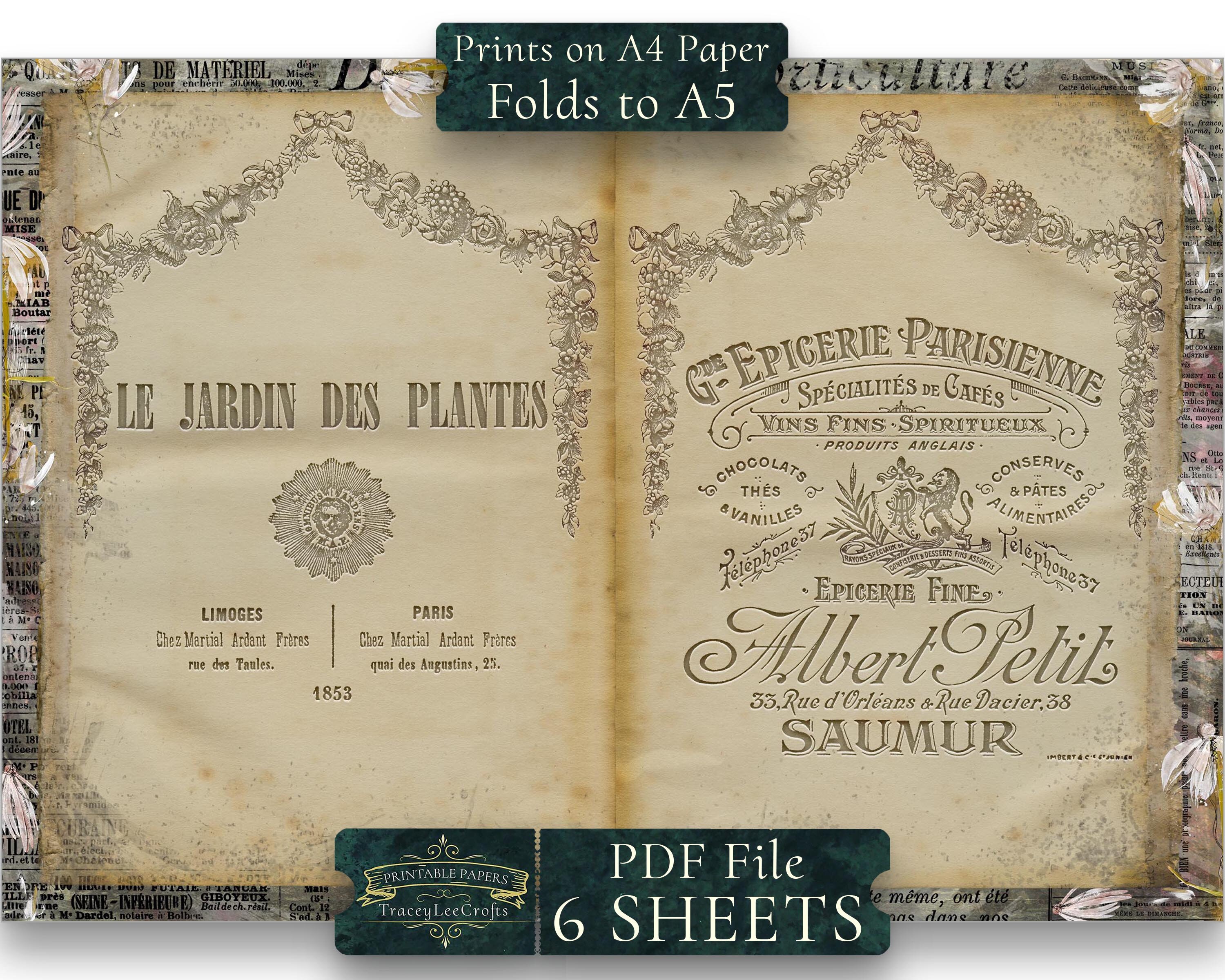 Printable Vintage French Ephemera Junk Journal Pages Stained - Etsy