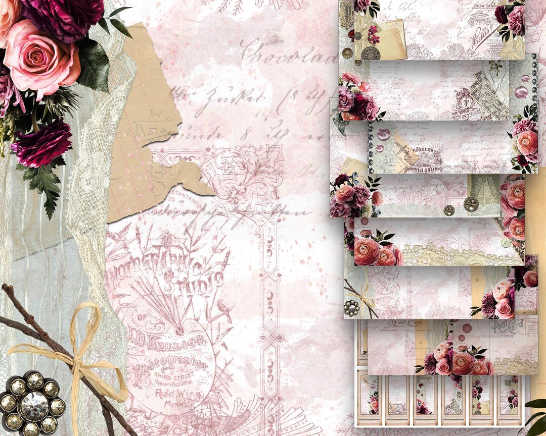 Victorian Vintage Floral Lace Ephemera Junk Journal Kit Printable ...