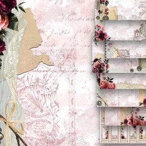 Victorian Vintage Floral Lace Ephemera Junk Journal Kit Printable, Flowers Pages, Digital Collage Scrapbooking Paper Sheets Commercial Use