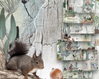 Woodland Journal Kit Printable, Forest Animals Diary Pages, Digital Collage Scrapbooking Sheets, A5 Wilderness Junk Journal, Commercial Use