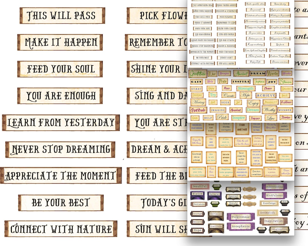 Printable Art Journaling Words, Junk Journal Text Stickers, Quotes ...