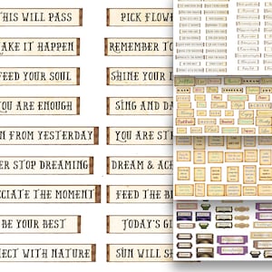 Palabras de diario de arte imprimible, pegatinas de texto de diario basura, etiquetas de citas, refranes inspiradores, efímero de uso comercial escrito a mano digital
