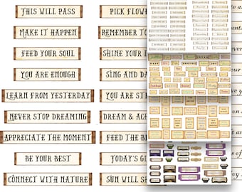 Printable Art Journaling Words, Junk Journal Text Stickers, Quotes Labels Inspirational Sayings, Digital Handwritten Commercial Use Ephemera