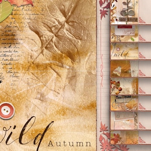 DIY Jesienny dziennik do druku, zestaw Junk Journal, cyfrowe arkusze do pisania, strony Earthy Collage, zastosowanie komercyjne, sztuka papieru do scrapbookingu