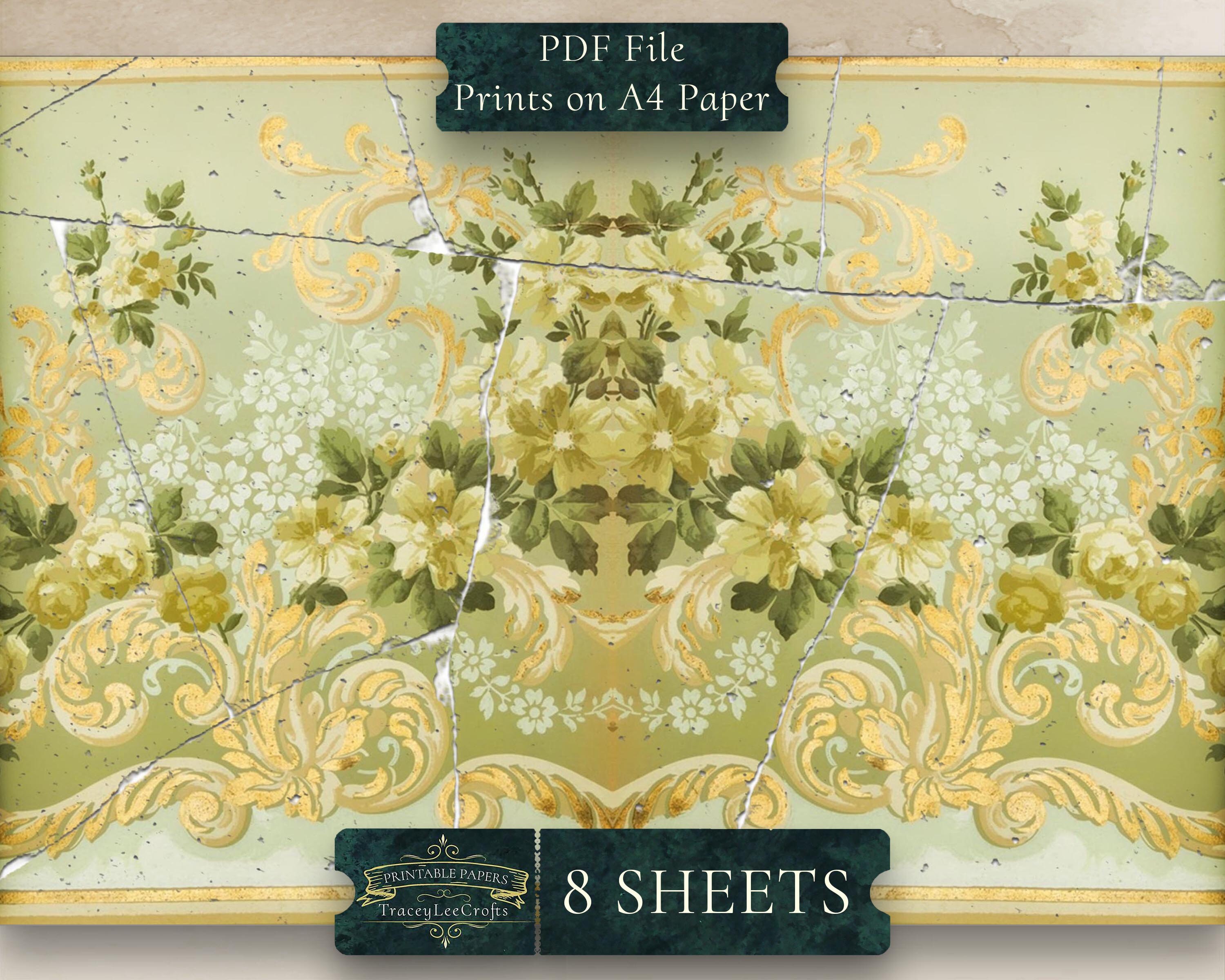 Junk Journal Vintage Wallpaper Green Florals Printable Kit Etsy
