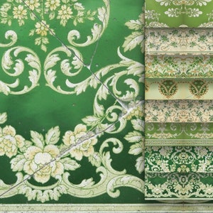 Junk Journal Vintage Wallpaper Forest Green Printable Kit, Digitale Ephemera Achtergrondbladen, Collage Papier, Commercieel Gebruik, Antieke Pagina's