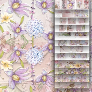Digital Pastel Flowers Tags Pockets Envelopes Kit, Printable Floral Junk Journal Pages Scrapbooking Sheets Ephemera Journal Commercial Use