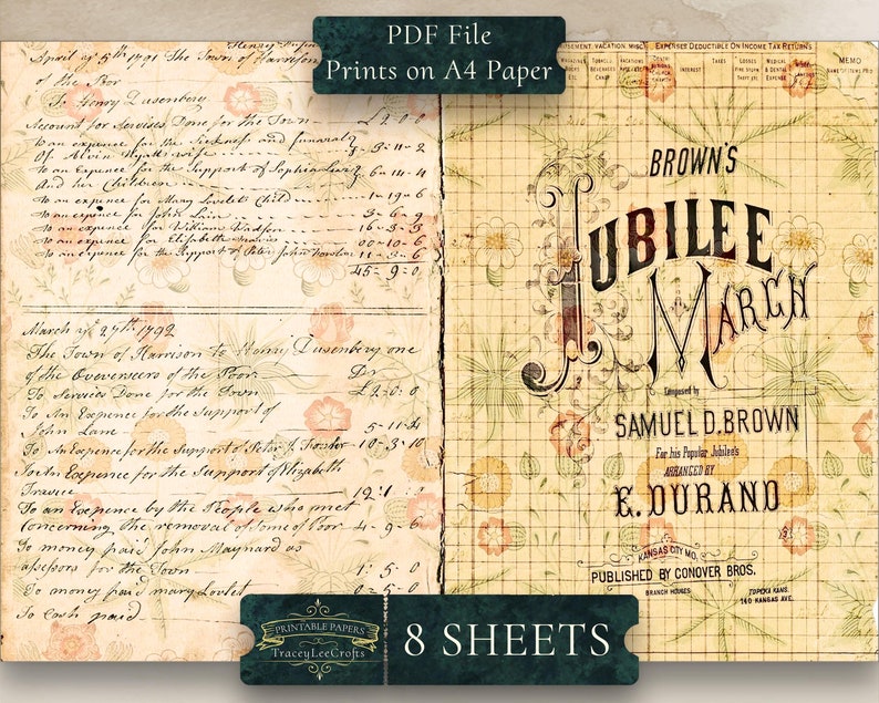 May include: A vintage sheet music cover with a floral background. The title "BROWN'S JUBILEE MARCH" is in a decorative script font. The composer is listed as "SAMUEL D. BROWN" and the arranger is "E. DURAND". The music was published by "CONOVER BROS.".