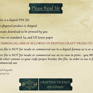 May include: A digital PDF file with a crafting license included. The text reads "Please Read Me" and outlines the terms of use for the file. The file is for printed craft projects only and cannot be resold or used commercially in a digital format.