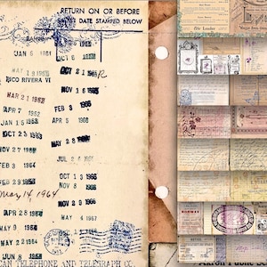 Kit de diário lixo vintage misto para impressão, faturas, documentos, anúncios, letras manuscritas antigas, cartão manchado, arte digital