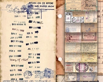 Printable Mixed Vintage Ephemera Junk Journal Kit Invoices Documents Advertisements Old Handwritten Script Letters Card Stained Digital Art