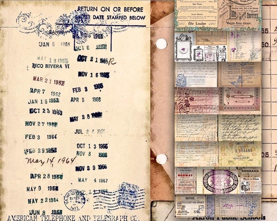 Printable Mixed Vintage Ephemera Junk Journal Kit Invoices Documents Advertisements Old Handwritten Script Letters Card Stained Digital Art