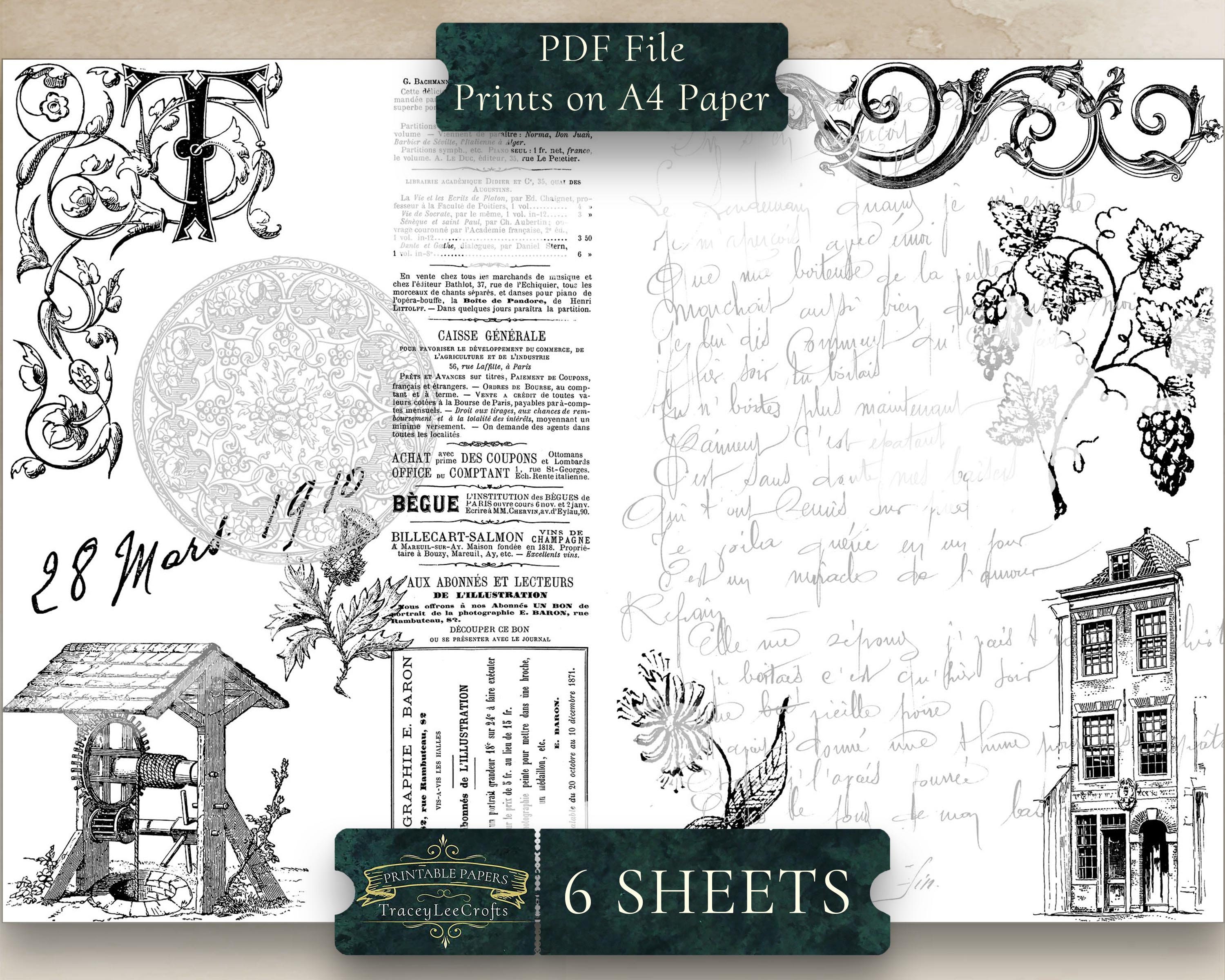 Ink Saver Black White Vintage Printable Mixed Ephemera - Etsy UK
