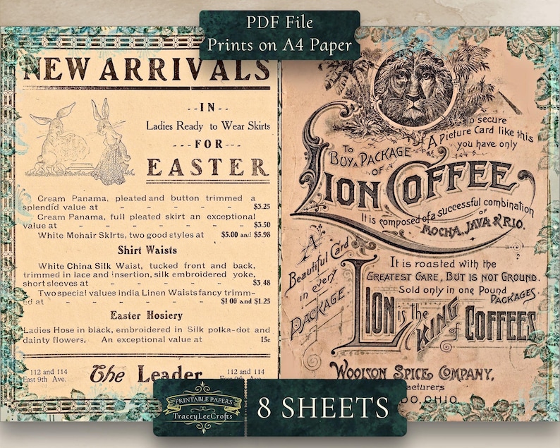 May include: A vintage advertisement for Lion Coffee, featuring a lion's head illustration and text that reads "To Buy a Package of a Picture Card like this you have only Lion Coffee. It is composed of a successful combination of Mocha, Java & Rio. It is roasted with the Greatest Care, But is Not Ground. Sold only in one Pound Packages. Lion is the King of Coffees. Wooison Spice Company, Manufacturers, Toledo, Ohio."