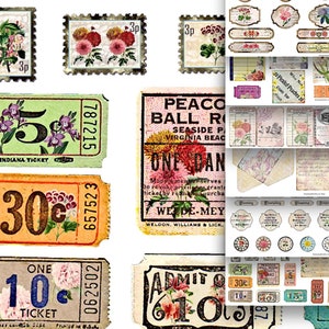 Digitale Botanische Blumen Vintage Ephemera Sheets Ticket Stubs Bibliothek Brieftasche Karten Abzeichen Brief Umschlag Antike Zitate Text Worte Ausschnitte