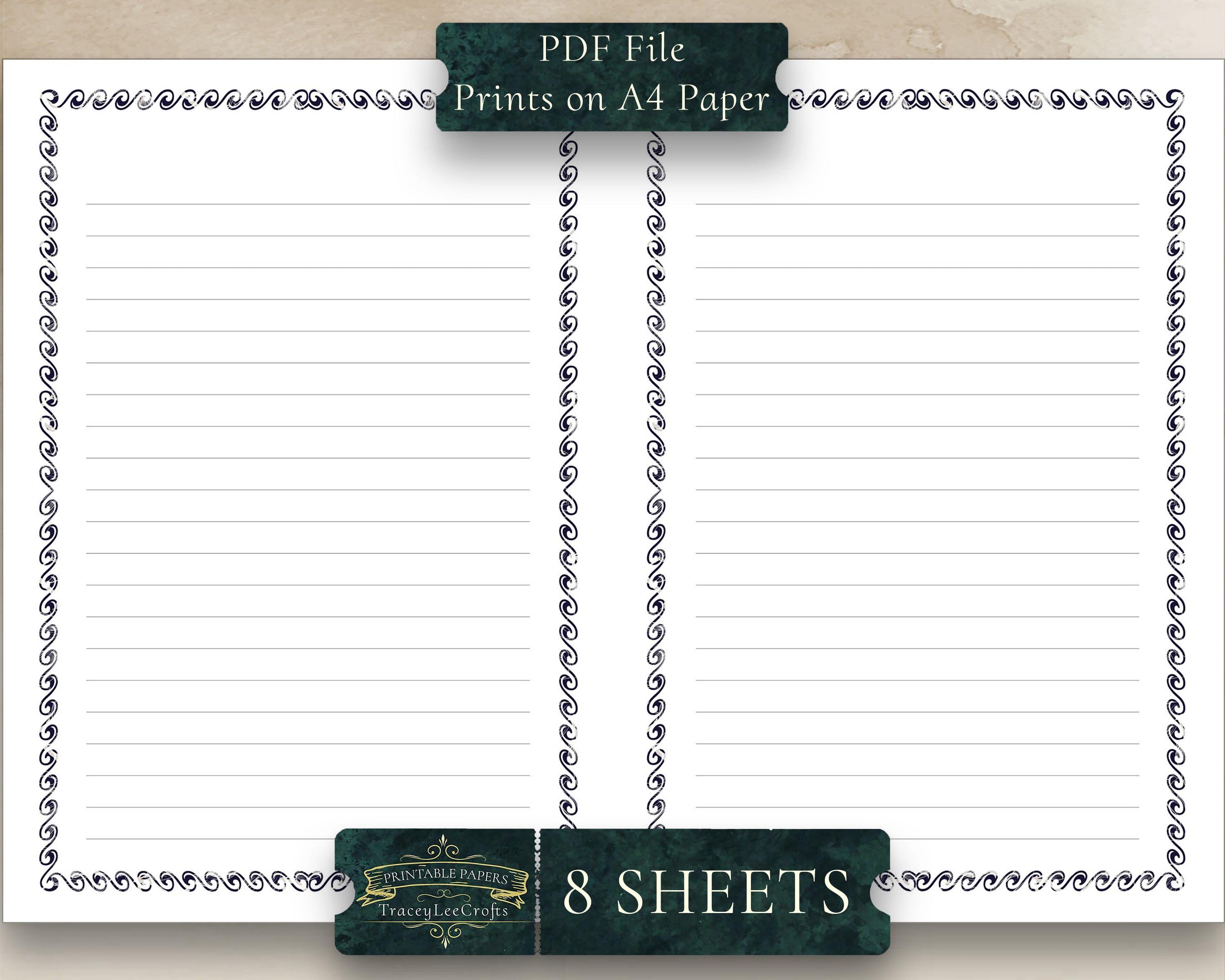 Printable Lined Journal Pages Kit Art Deco Framed Border Minimalist ...