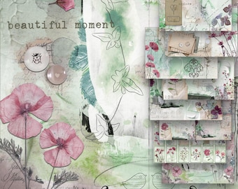 Wildflowers Journal Kit Printable, Dried Flowers Diary Pages, Digital Collage Scrapbooking Sheets,  Botanical Junk Journal, Commercial Use